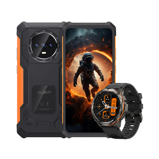 CUBOT King Kong smartphone with 6.56" display alongside Kospet Tank smartwatch on a stylish background.