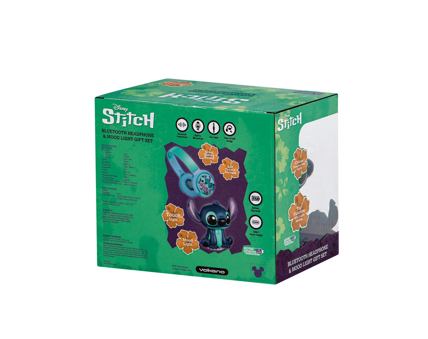 Disney Stitch Bluetooth Headphone & Mood Light Gift Set - Blue