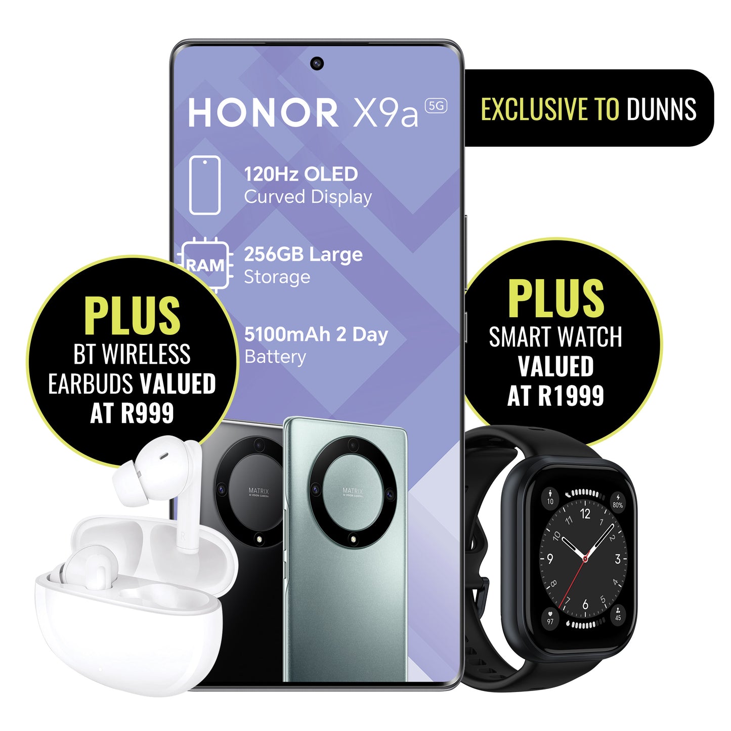 Honor X9a + Smarth Watch + Wireless BT Earbuds