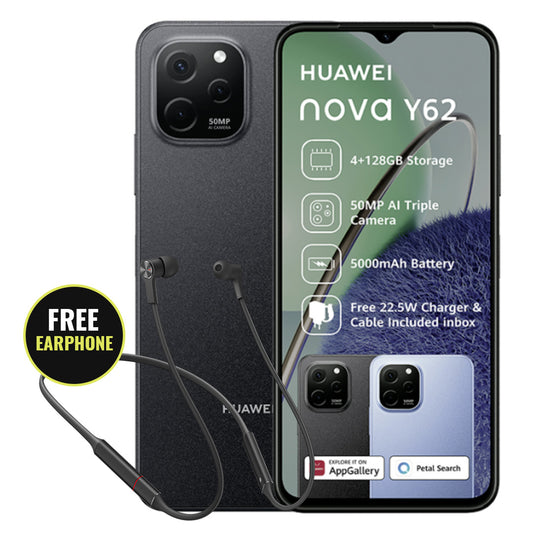 Huawei Nova Y62 Dual Sim Black (TELKOM) + Free Huawei Freelace Earphones