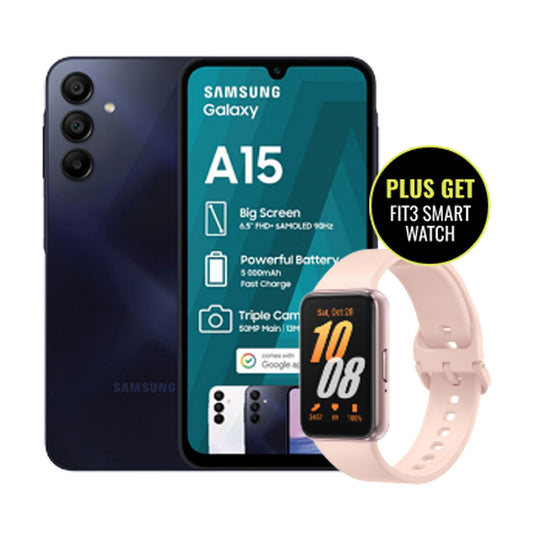 Samsung Galaxy A15 DS Black + Fit3 Smart Watch (EXCLUSIVE +MORE DEAL)