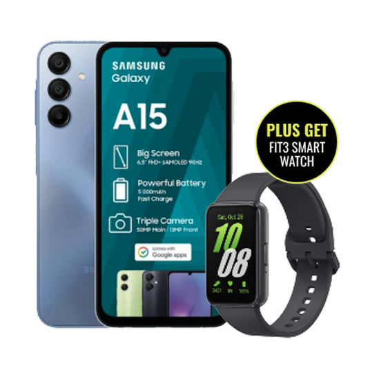 Samsung Galaxy A15 DS Blue + Fit3 Smart Watch (EXCLUSIVE +MORE DEAL)