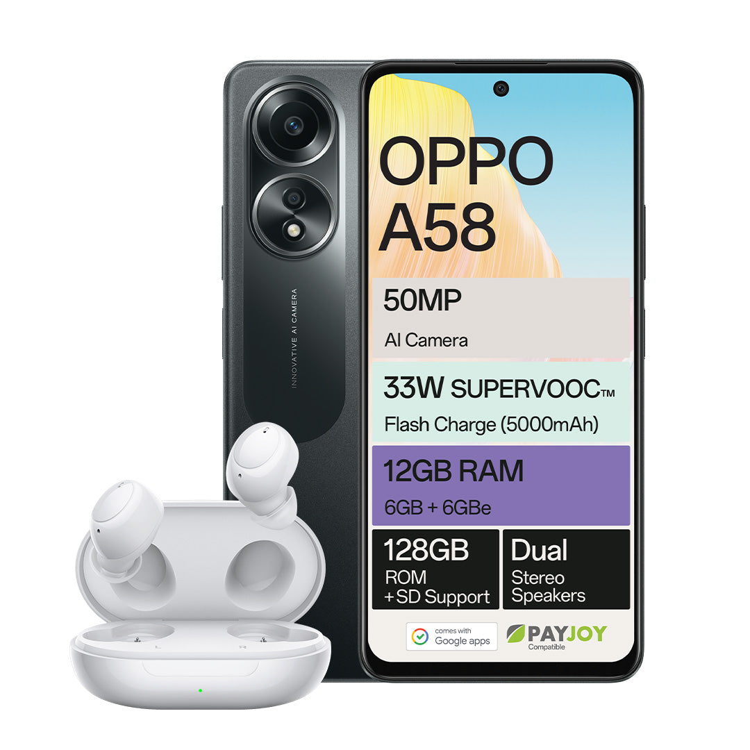 Oppo A58 Bundle Black DS + Wireless Earbuds -Black – Dunns Mobile SA