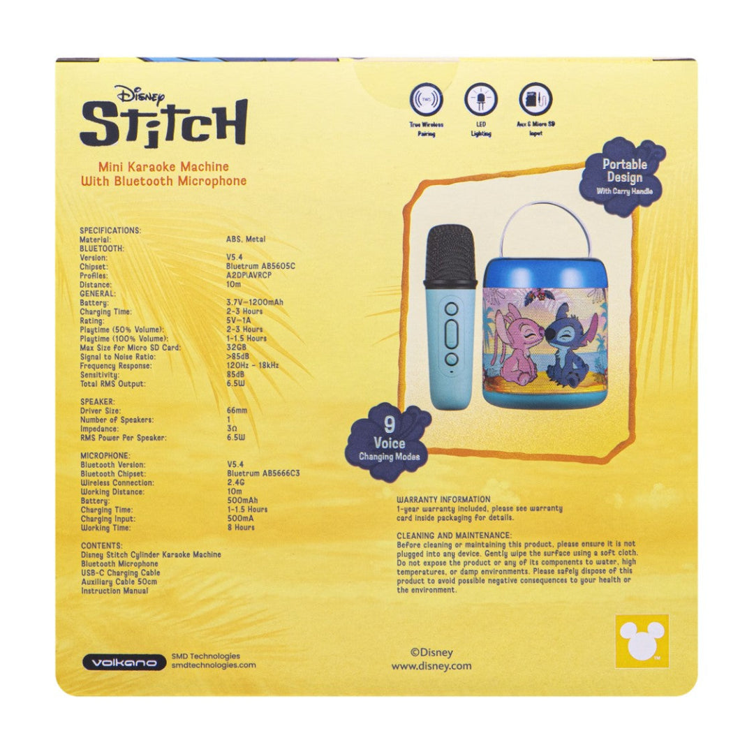 Disney Stitch Cylinder Karaoke Speaker With Mic