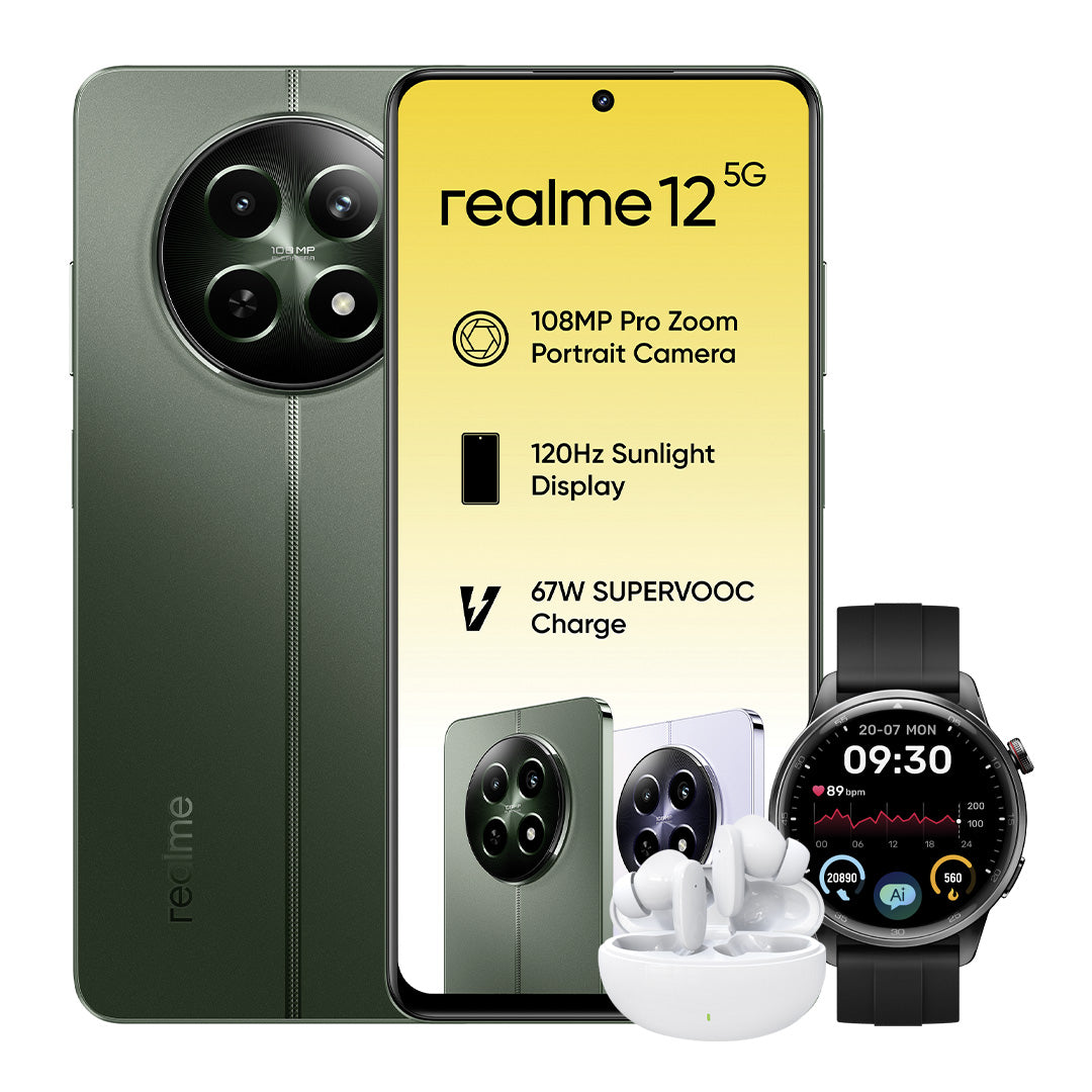 Realme 12 256GB 5G DS (Vodacom) + Free Watch & Earbuds-Green