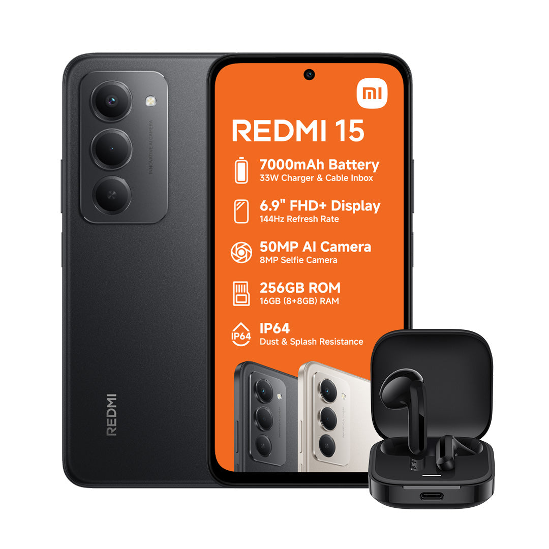 Xiaomi Redmi 15 + Earbuds (Black) - Vodacom