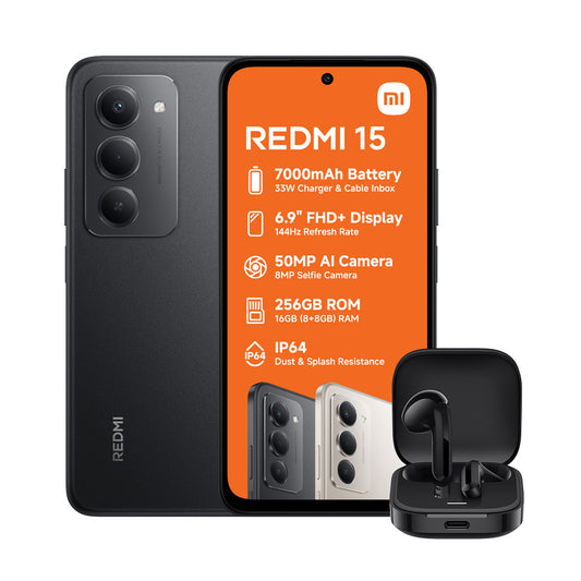 Xiaomi Redmi 15 + Earbuds (Black) - Vodacom